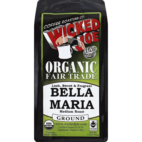 Wicked Joe Organic Bella Maria Medium Roast Ground Coffee, 12 Ounce (Pack of 6)