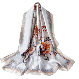 Silk Scarf Women Chiffon Shawl Lotus Scarf Neckerchief Long Head Wrap Thin Scarf Beach Women Hijab Belt Vintage Bridal Shawl Binder Chiffon Scarf Colorful Cloth White Green180*90CM (White-orange)