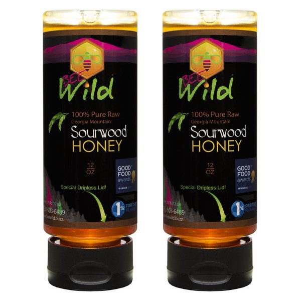 Bee Wild 100 % Pure Raw Organic Unfiltered Honey - Sourwood, 12 ounce Pack of 2