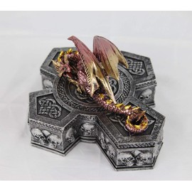Pacific Giftware Medieval Dragon Jewelry Box Fantasy Mythical Lidded Cross Skull and Bones Treasure Trinket Box 7 Inch L Collectible Fantasy Decor