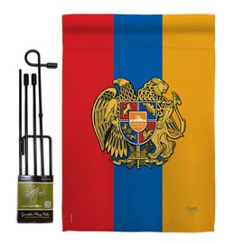 Breeze Decor Armenia Garden Flag Set with Stand Regional Nation International World Country Particular Area House Decoration Banner Small Yard Gift Double-Sided, Made in USA