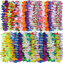 Hawaiian Leis Bulk Decorations Silk Flower Necklace, Colorful Tropical Hawaiian Bulk Hula Dance Party Decor, Flower Leis Summer Beach Pool Party Decorations Favors Supplies (52Pcs StyleB)