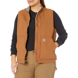 Carhartt Women's Relaxed Fit Washed Duck Sherpa-Lined Mock-Neck Vest, Carhartt Brown, Medium