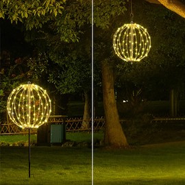 Lightshare 12IN 96LED Light Ball Yard Decoration Pathway Lights Sphere Light with Fold Flat Metal Frame Indoor Outdoor Waterproof Garden Lights, Plug in