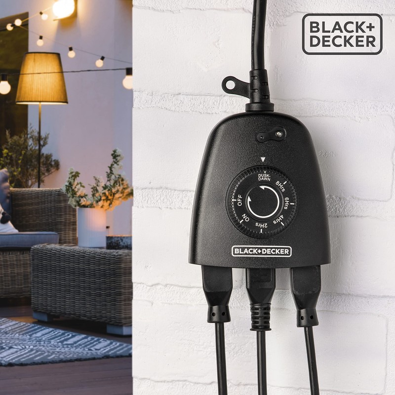 Black+Decker Outdoor 3 Grounded Outlets Timer with Waterproof Outlet and