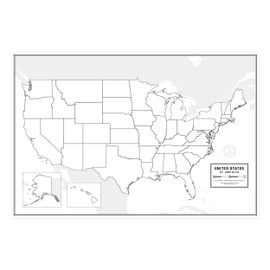 Large Blank United States Outline Map Poster, Laminated, 36” x 24” | Great Blank Wall Map for Classroom or Home Study | Free Dry Erase Marker Included | Includes Detailed Laminated Answer Sheet