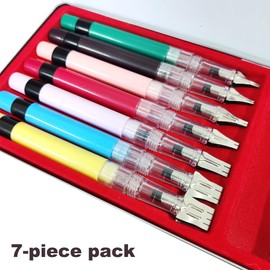 Diwimiki Pack of 7 - Parallel Calligraphy Pen Set with Iron Box 1.5MM 2MM 3MM 4MM 7MM 9MM 11MM Fountain Pen for Gothic Letter Office Stationery