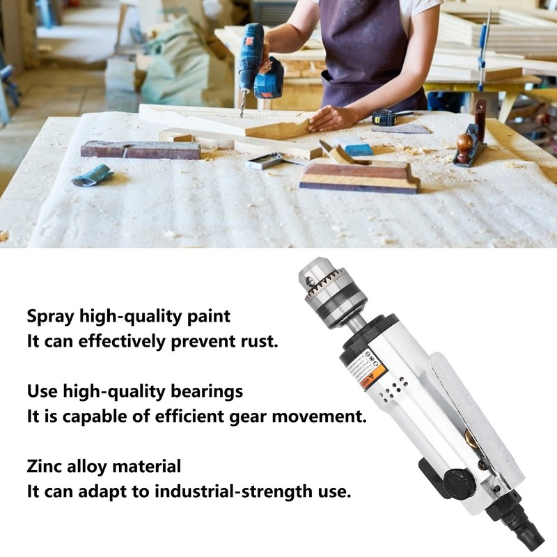 3/8in Chuck Pneumatic Drill StraightType Multifunctional RustProof Durable Industrial Air