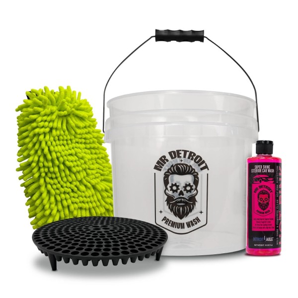 Mr. Detroit-4pc Wash Kit w/Mitt, Bucket, Dirt Trap, Soap for