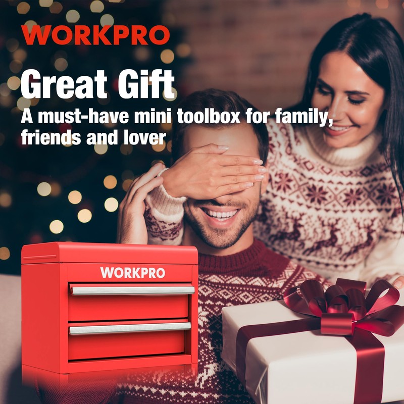 WORKPRO Mini Metal Tool Box with 2 Drawers and Top