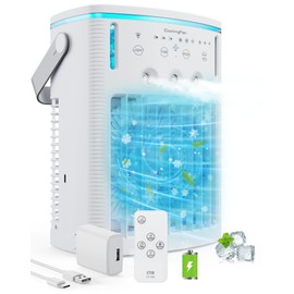 Yestono Portable Air Conditioners Rechargeable,5000mAh 3-Speed Small AC Fan,Portable Air Cooler with Remote,Timer function,7-Color Night light,3-Level Mist modes,Personal AC for Office,Camping.
