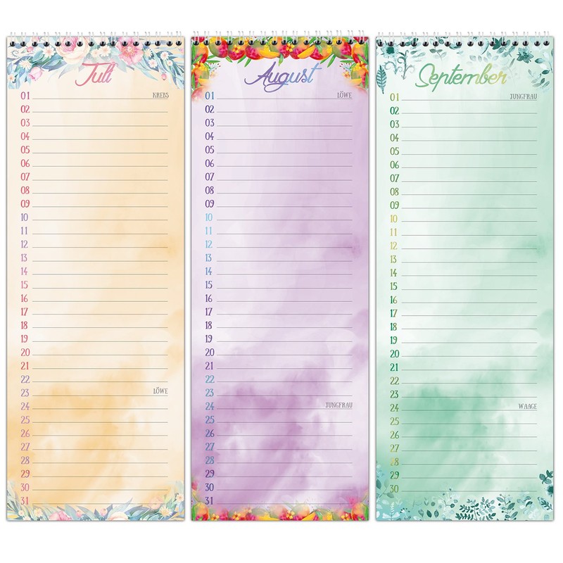Birthday calendar with spiral binding, perpetual wall calendar, in loving