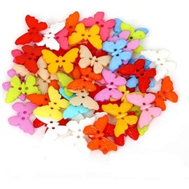 100 botones surtidos con forma de mariposa, tamaño de 2,2 cm para manualidades y decoración, colecciones, costura de diferentes colores para manualidades, resina, dos agujeros, botones para costura