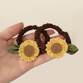 2 Pcs, Brown Sunflower Scrunchies Hair Ties, Elastics Hair Bands, Ponytail Holders, Spring Hair Accessories for Women and Girls