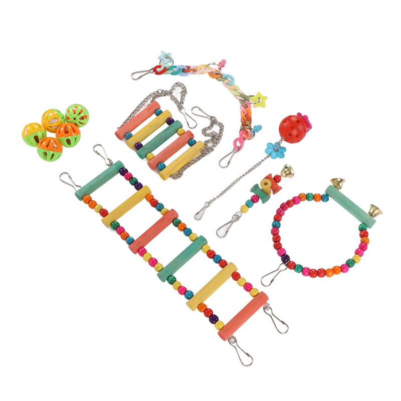 11pcs Parrot Swing Chewing Toy Set Bird Hanging Perches Toy