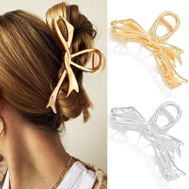 Reaky Bow Hair Claw Clips Gold Metal Hair Claws 2 Pcs Bowknot Claw Clip Hair Accessories for Women