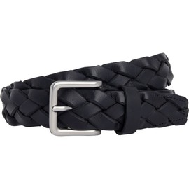 Hackett London Men's LTHR Flat Plait Belt, Black, XL