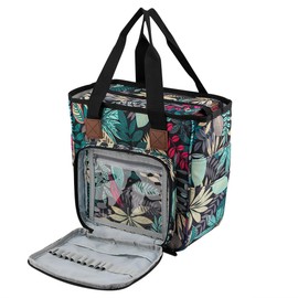 Knitting Bag,Yarn Storage Organizer Tote Bag Holder Case Cuboid with Zipper Closure and Pockets for Knitting Needles Crochet Hooks Project Accessories,Easy to Carry, Leaf
