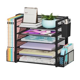Simple Trending Organizador de archivos de escritorio de 6 niveles, organizador de bandejas de papel con soporte para archivos y contenedor para bolíg
