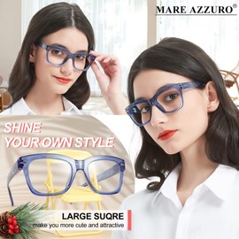 MARE AZZURO Large Reading Glasses +1.00 Women Designer Square Readers 1.0 1.25 1.5 1.75 2.0 2.25 2.5 2.75 3.0 3.5 4.0 5.0 6.0 (Blue, 1.00)
