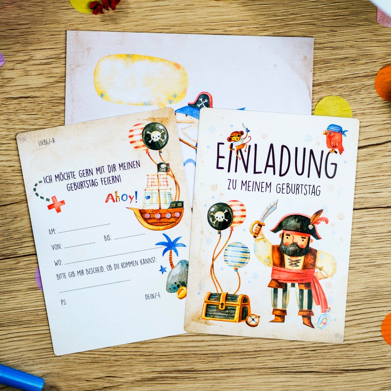 CALLUNA® 12 x Pirate Invitations - With Glitter Lacquer and