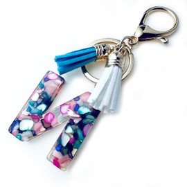 Fario Alphabet Initial Letter A-Z Keychains for Women Tassel Pendant Key Ring for Purse Handbags Women Girl (N)