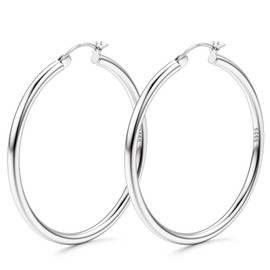 Kakonia S925 Sterling Silver Hoop Earrings 14K Real Gold Plated Hoops 3mm Chunky Large Big Hoop Earrings Hypoallergenic Lightweight Earrings for Women 15/20/30/40/50/60/70mm
