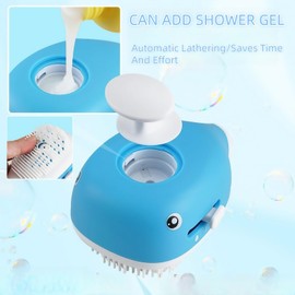 WJCCLYJC Deshedding Dog Bath Brush With Shampoo Dispenser - 2-In-1 Shower Hose Attachment For Dogs, Adjustable Handle For Kids And Adults, Includes Silicone Scrubber For Easy Washing (blue)