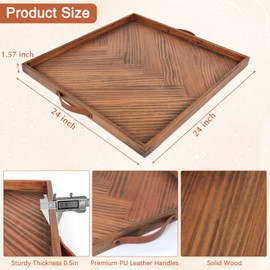 SXNOWS Large Ottoman Wood Trays, Wooden Serving Tray with Handles, Large Ottoman Tray, Square Wooden Serving Tray for Coffee Table, Living Room and Kitchen, 24 x 24 inch