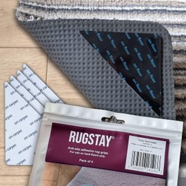 RugStay - Rug Gripper Stickers - For Hard Floors: Hardwood, Laminate, Marble, Tile. No Slip or Skid (Pack of 4)