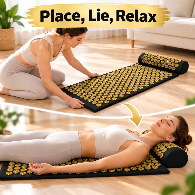 Acupressure Mat with Optional Pillow, Textured Spike Relaxation Mat for
