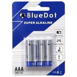 BlueDot Trading Super Alkaline AAA (LR03, 24A) Batteries, 1.5 Volt All-Purpose Battery for Popular Gadgets, Cameras, Games, and Other Household Items, 4 Count