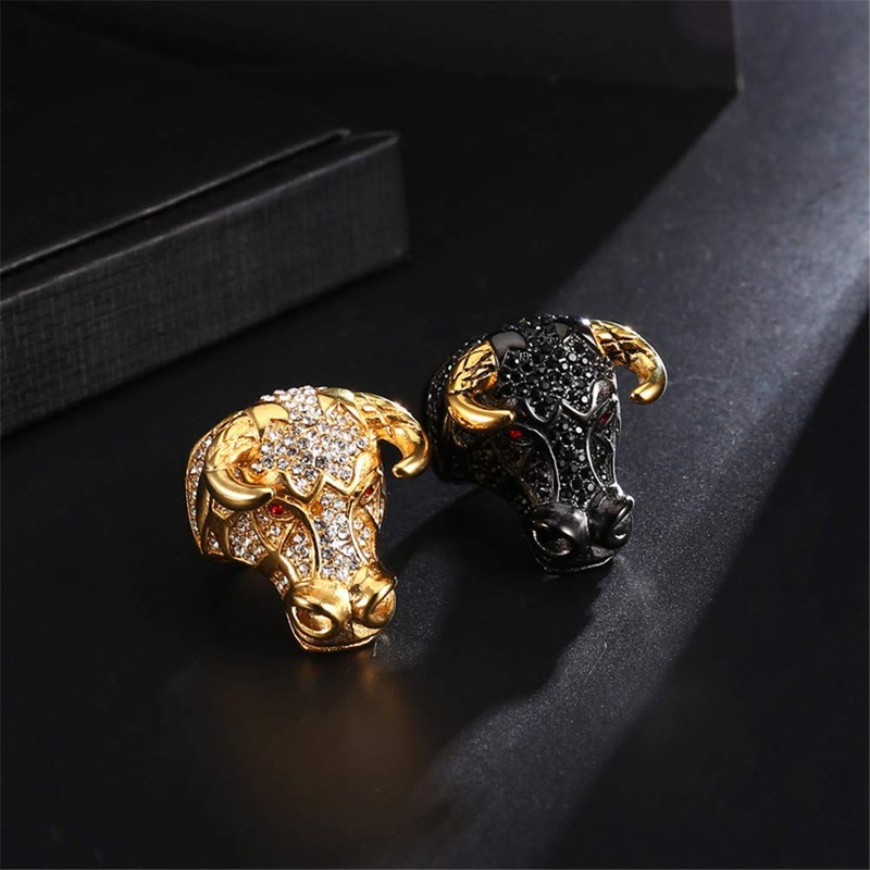 PAURO Men's Stainless Steel Cubic Zirconia Taurus Bull Tribal Biker