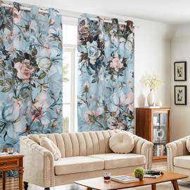 Boho Blackout Curtains for Bedroom, Floral Print Window Curtains 84 Inches Length 2 Panels Set Noise Reducing Thermal Insulated Window Drapes for Living Room,52" W x 84" L