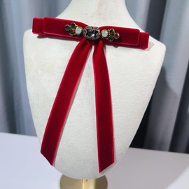 FYBownot Baroque Velvet Uniform Ribbon, Literary Restoration, Imperial Court Style, Crystal Ribbon Tie, Brooch, Bow Tie, Women's, Uniform Accessories, Bowknots, School Entrance Ceremonies,