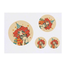 4 x 'Cute Clown Girl' Temporary Tattoos - Water Resistant, Skin-Safe, Non-Toxic Transfers, Mixed Sizes (TO00084504)