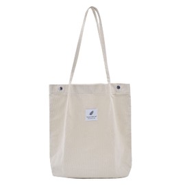 Women's Handbag Corduroy Shopper Cord Tote Bag for Books Travel Everyday School Work Shopping Bag for Girls, beige