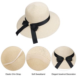 MaoXinTek Women's Straw Hat Foldable Bohemia Wide Edge Sun Hat UV Protection Raffia Sun Hats with Bow Knot for Tourism Travel Holiday Hiking