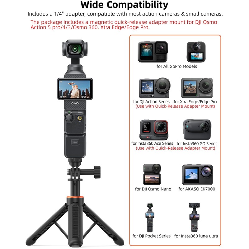 14" Osmo-Action Selfie-Stick Tripod for DJI Action 5/4/3, Portable Handle
