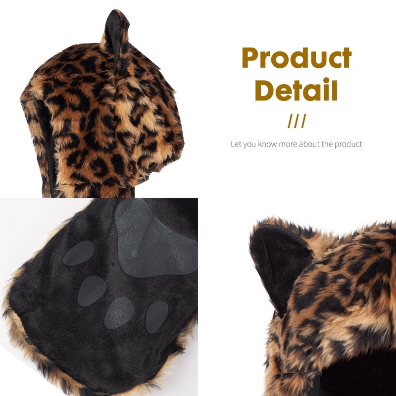 ShellKingdom Plush Novelty Animal Hat,3 in 1 Function Leopard Faux