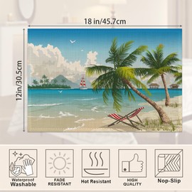 Tropical Beach Placemats Set of 6,Hawaii Palm Tree Placemats 12x18 Inch Waterproof Non-Slip Washable Table Mats for Kitchen Dining Party Table Decor,Set of 6