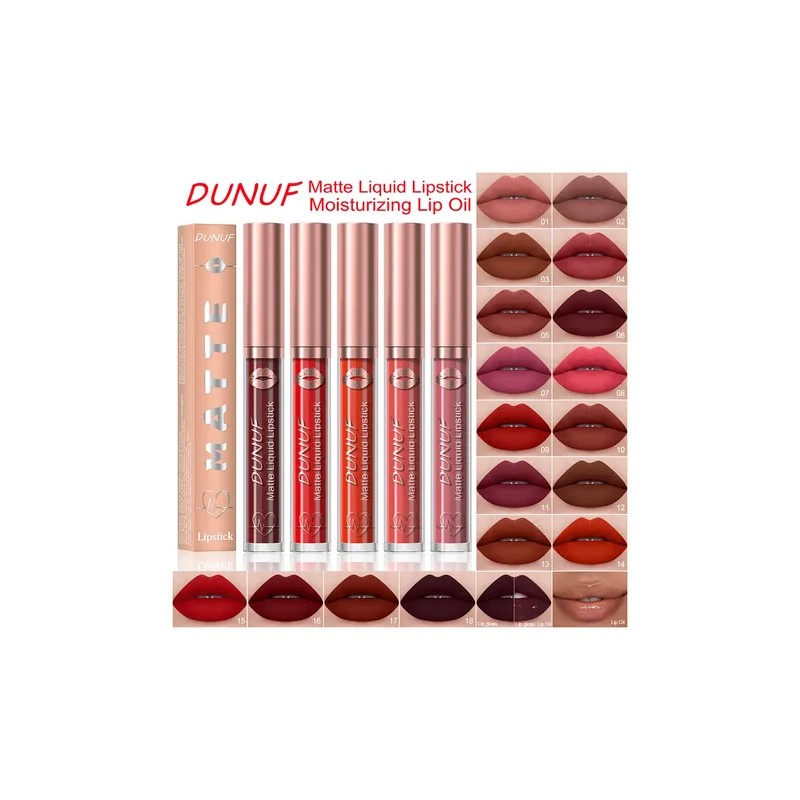 Dunuf 1 Pc Mate Impermeable Brillo Labial De Larga Duración.