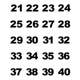Round Number Stickers 50 mm White/Black (No. 21-40)