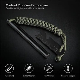 HUGE 5 x 1/2" FERRO ROD Fire Starter Survival Striker Flint + Emergency Paracord
