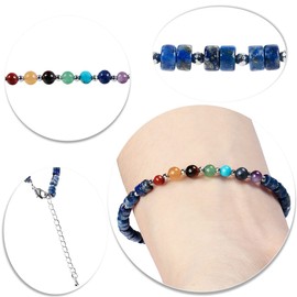 Nupuyai 7 Chakra Lapis Lazuli Crystal Beads Bracelet for Women, Energy Healing Stone Adjustable Bracelet for Reiki Yoga Meditation