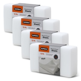 Superio Miracle Eraser Thin Sheets - 12 Count - Multi-Surface Cleaning Pads, No Chemicals Needed, Scratch-Free