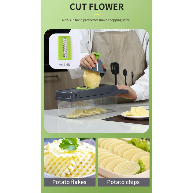 Generic 14in1 vegetable cutter, green gray