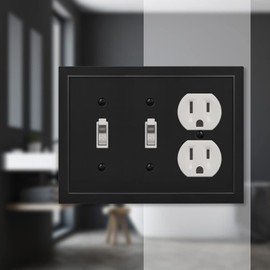 Amerelle 57TTDBK Bethany Wallplate, 2 Toggle / 1 Duplex, Cast Metal, BlacK 1-Pack