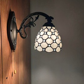 enjoy decor lamps Tiffany Armed Sconce White Stained Glass Crystal Beans Pull Chain Switch LED Bulb for Bedroom Living Room 6" W*11" D*9" H
