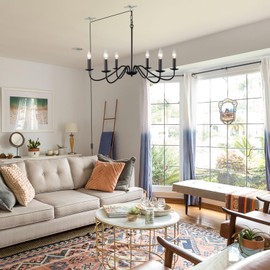 LWYTJO Plug in Chandelier, 6 Lights Black Rustic Chandeliers for Dining Room, Modern Farmhouse Chandelier Hanging Light Fixture with Switch for Living Room, Foyer, Bedroom, Kitchen Island